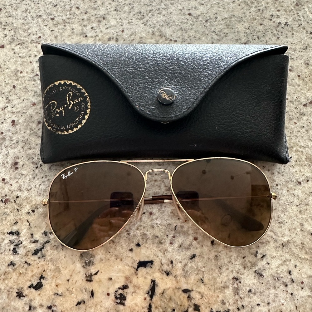 Ray-Ban Gold Frame Sunglasses with Black Case